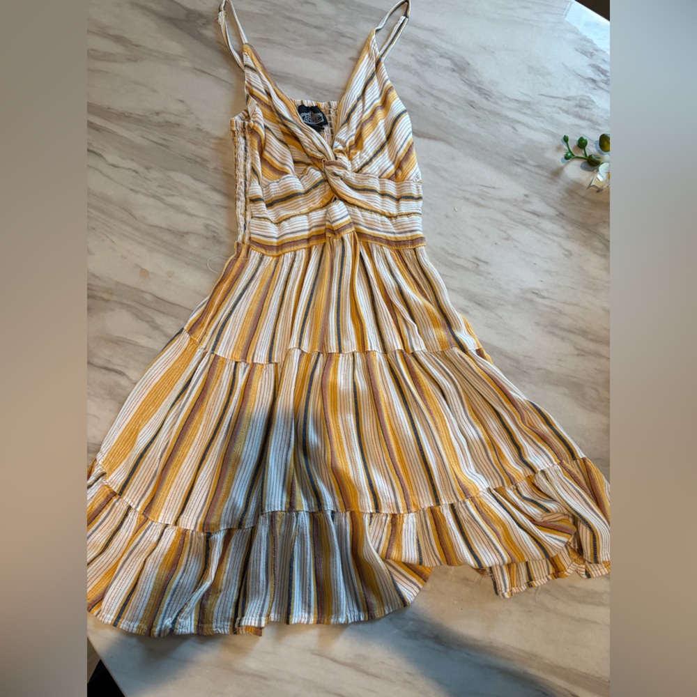 Angie Mustard Yellow, White & Navy Striped Top